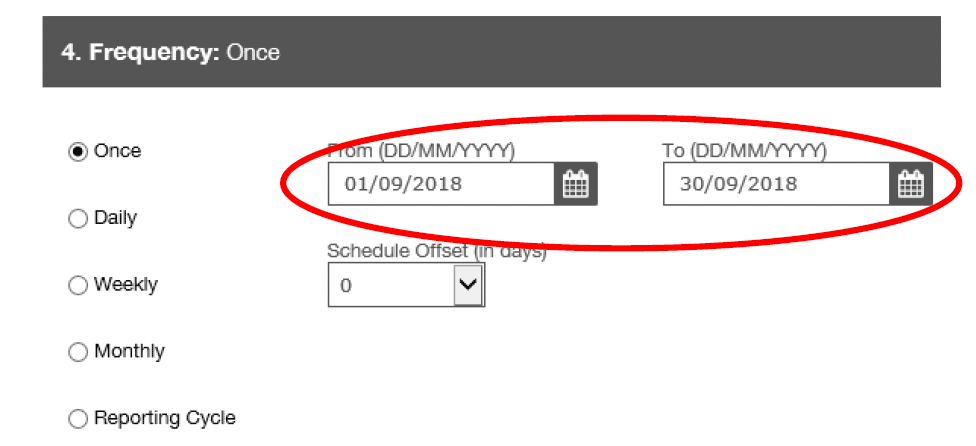 user role – running a report – date selection