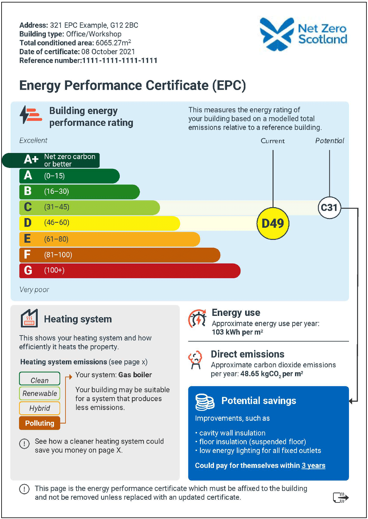 Potential front page of a new, redesigned non-domestic EPC 