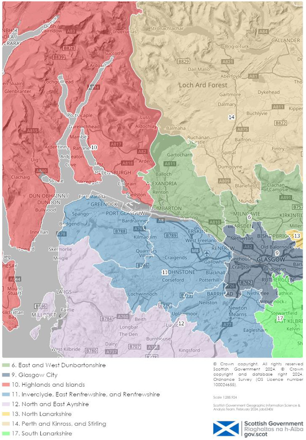 A map focusing on Helensburgh and Lomond showing that that this area will be included in the proposed ‘Highlands and Islands’ region.
