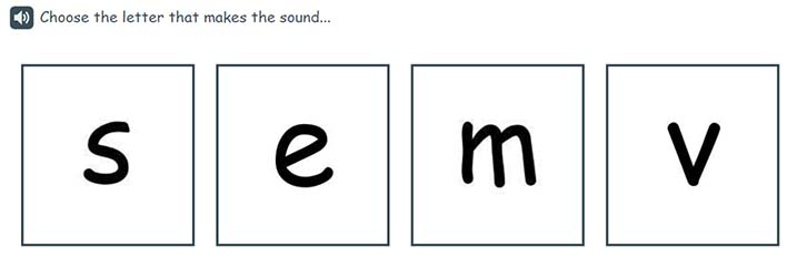 An English example of a P1 Tools for reading item to match a letter to its sound.