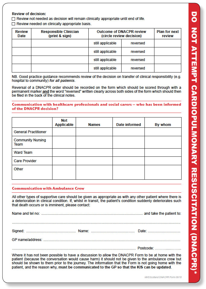 Appendix I The DNACPR Form Cardiopulmonary Resuscitation Decisions 