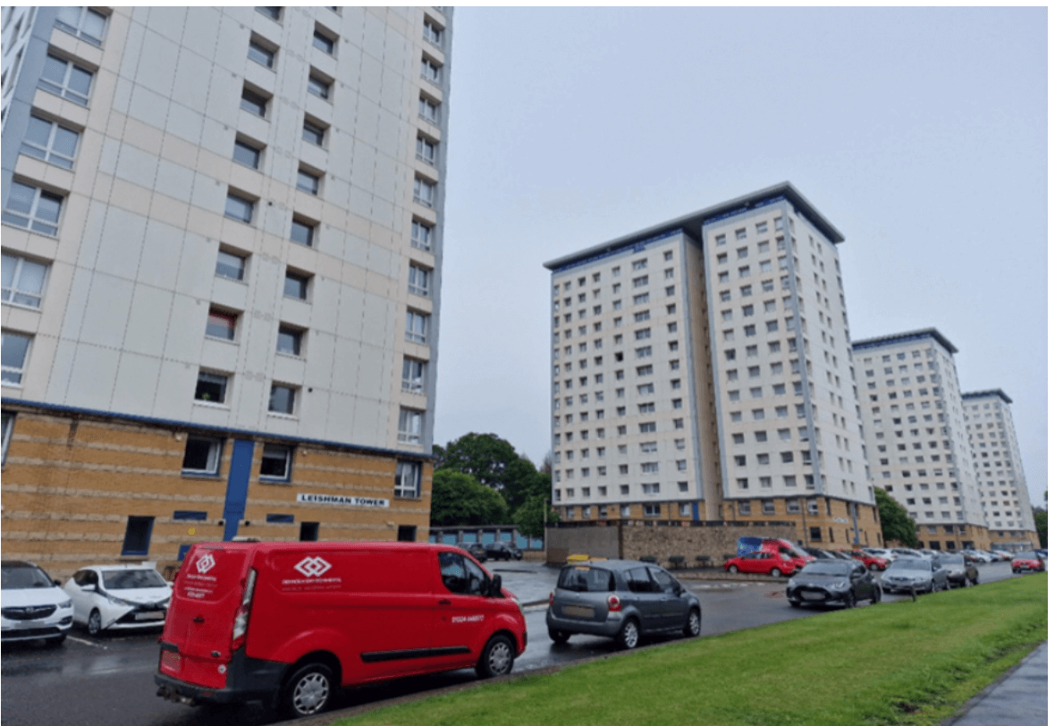 Several towerblock flats.