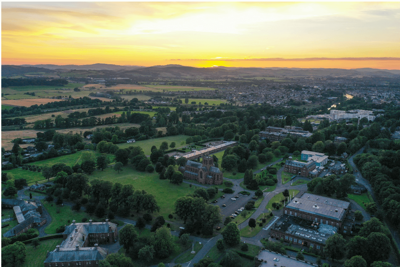 An aerial view of Crichton Trust Estate.