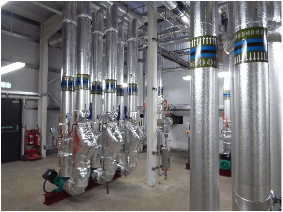 Pipes in the energy centre at Broomhill Court