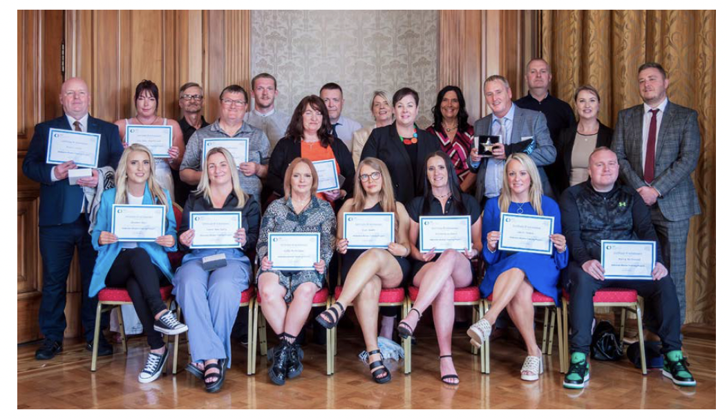 Group photo of the then, Minister for Drugs and Alcohol Policy, Elena Whitham, in attendance at SDF’s Addiction Worker Training Project Graduation Ceremony at Glasgow City Chambers 