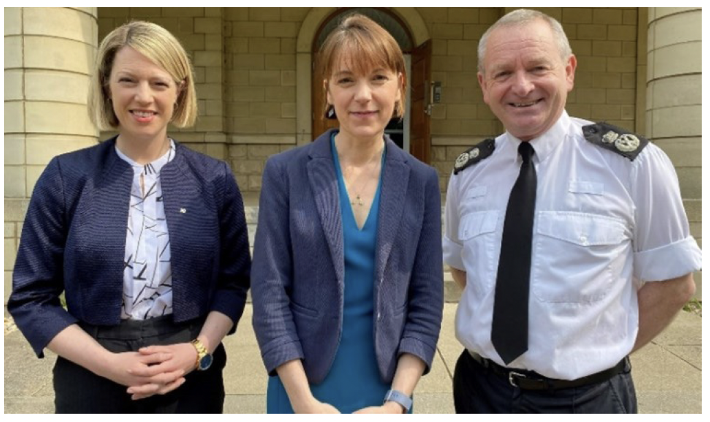 Jenny Gilruth MSP and Cabinet Secretary for Education, Fiona Spargo-Mabbs and Sir Iain Livingston, previous Chief Constable for Police Scotland at the Drugs Education Showcase.