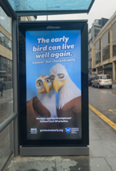Example of a bus
stop poster
showing two birds
close together.