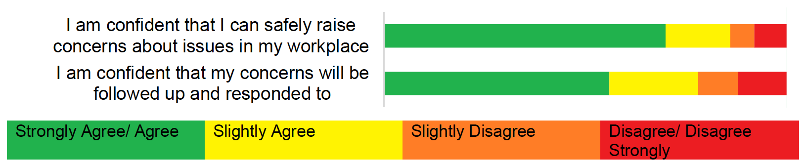 Bar chart showing score distribution for Raising Concerns, with data show in table following.