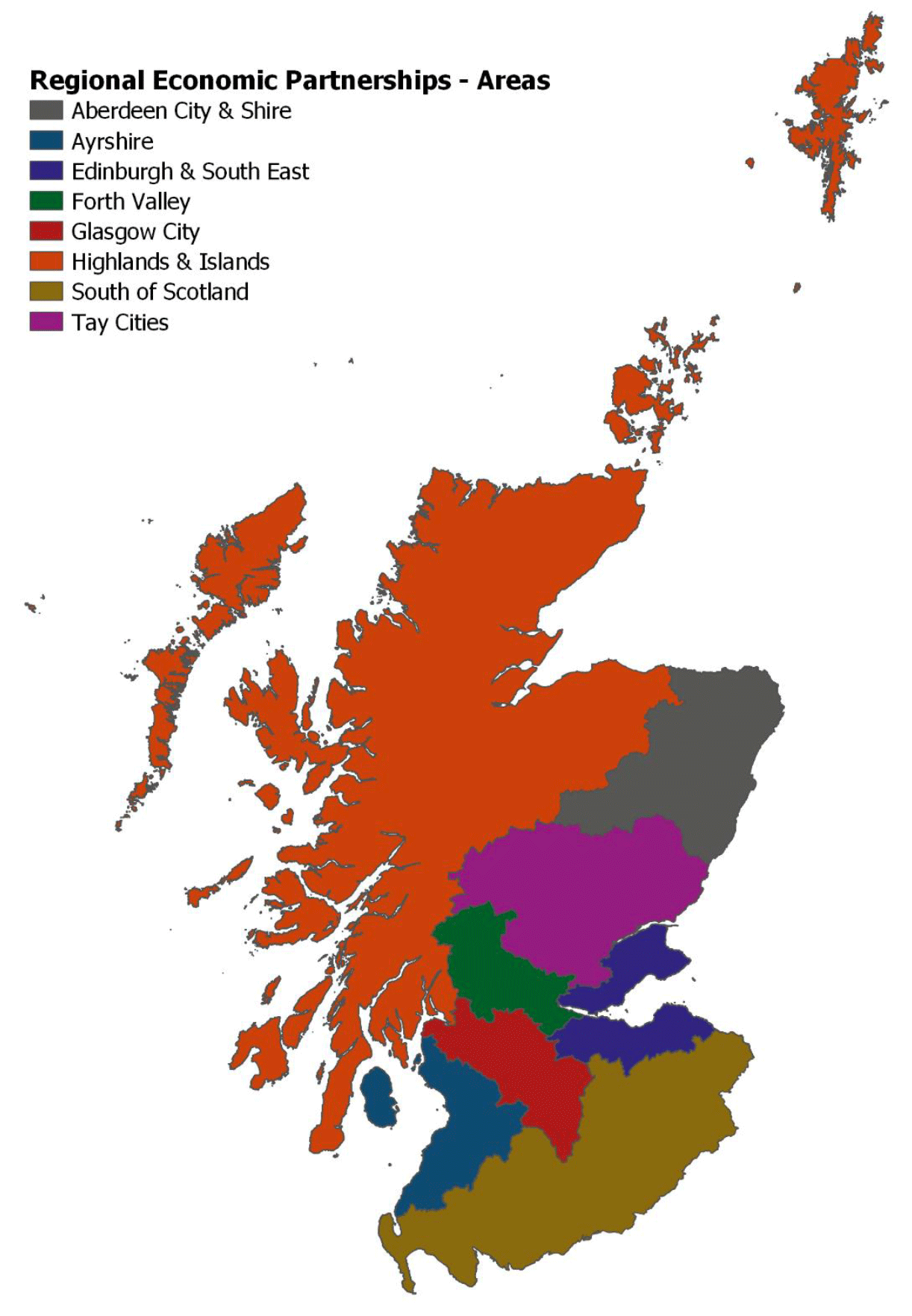 Figure 6. A map showing the Scottish Regional Economic Partnerships (REP) boundaries used for regional economic impacts analysis.