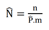 The equation provides an estimate of the absolute abundance of a species. The estimated abundance (N) is calculated by dividing the total number of detections (n) by the product of the estimated probability of detection (P) and any other multiplying terms (m), such as group size or cue production rate.