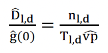 : This equation relates the aerial density estimate (Dl,d) to the number of acoustic detections (nl,d) adjusting for detection probability (g(0)) monitoring time (Tl,d), and a combined detection parameter (vp) that accounts for detection area and animal behaviour.