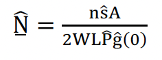 This equation calculates the total population estimate (N) by combining visual and acoustic detection data. The numerator includes the number of detections (n), the estimated mean group size (s), and the study area (A). The denominator accounts for the truncation distance (W), the length of the survey trackline (L), and the detection probability on the trackline (g(0)).