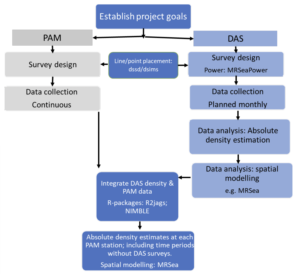 A workflow for a survey design, data collection and analysis exercise using the calibration method used in the case study. Steps of the workflow are shown, with specific software tools added at relevant steps of the workflow.