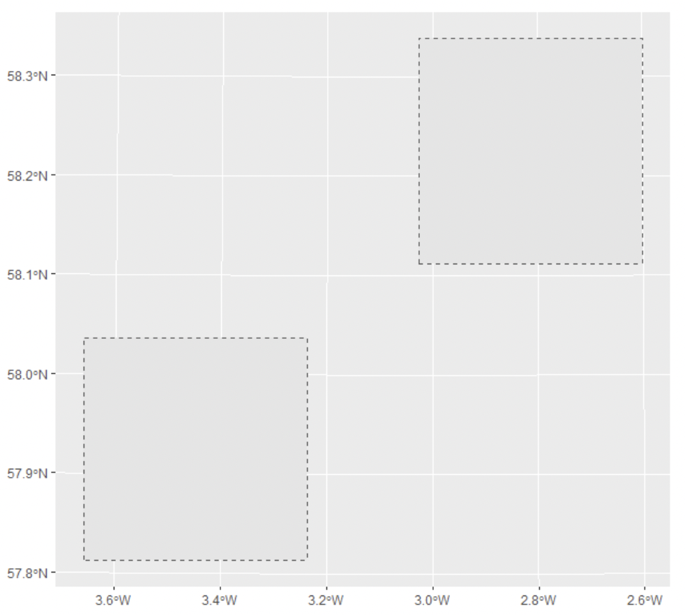 The two main monitored areas from the case study shown with their coordinates in latitude and longitude.