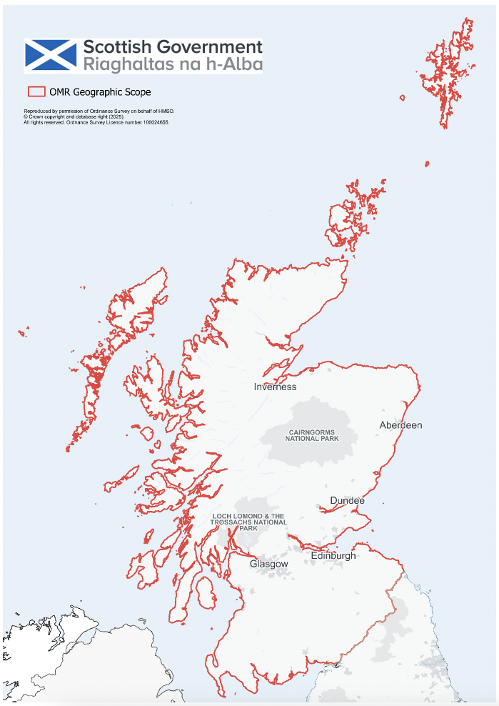 A map showing the geographic scope of the Open Market Review - that being the entirety of Scotland. 