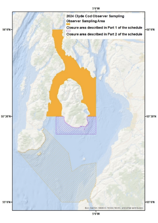 Map of the Firth of Clyde with observer sampling areas marked on.