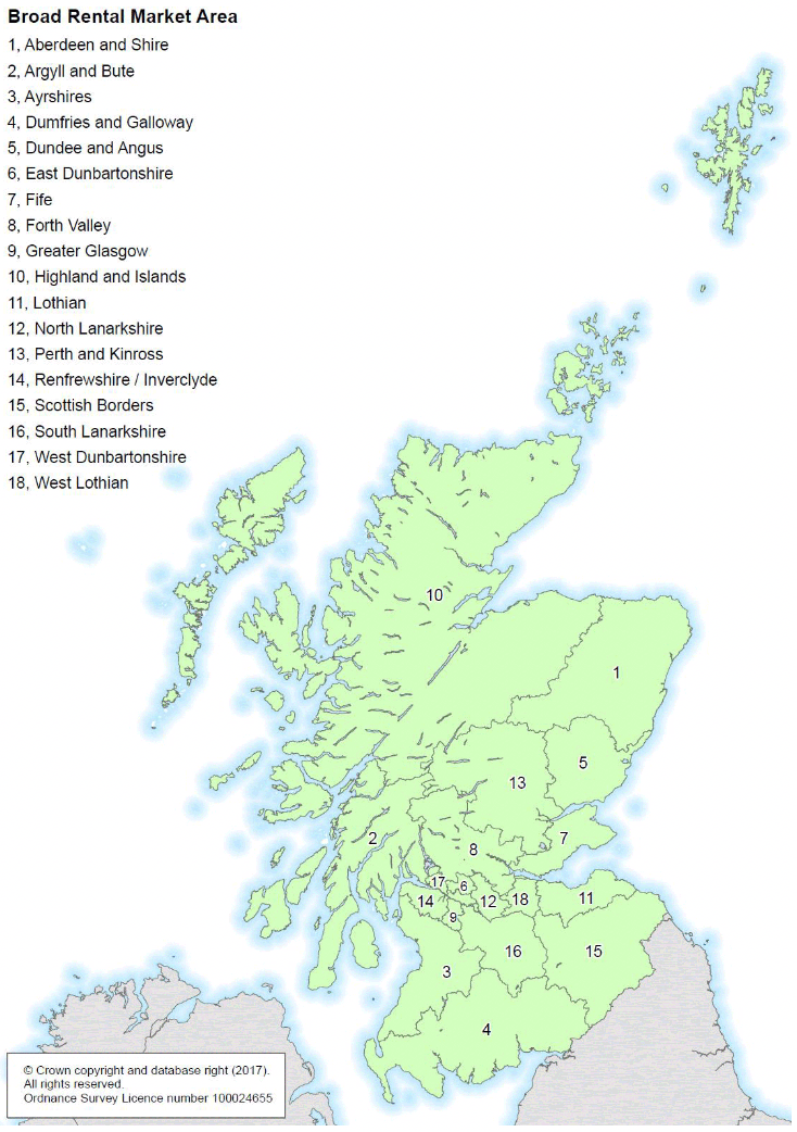 Map of Broad Market Rental Areas in Scotland