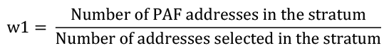 The address selection weight is calculated by dividing the number of PAF addresses in the stratum by the number of addresses selected for the stratum.