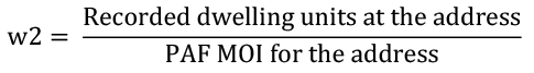 The dwelling unit selection weight is calculated by dividing the recorded dwelling units at the address by the PAF multiple occupancy indicator for the address.