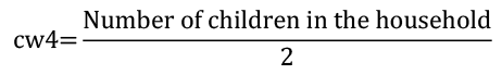 The  child selection weight is calculated by dividing the number of children in the household by 2.